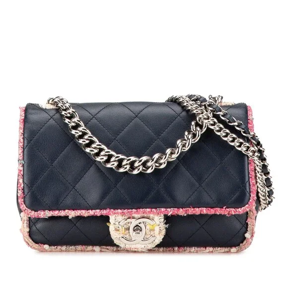 Auth Chanel Quilted Lambskin And Tweed #230522C22B - Picture 1 of 12